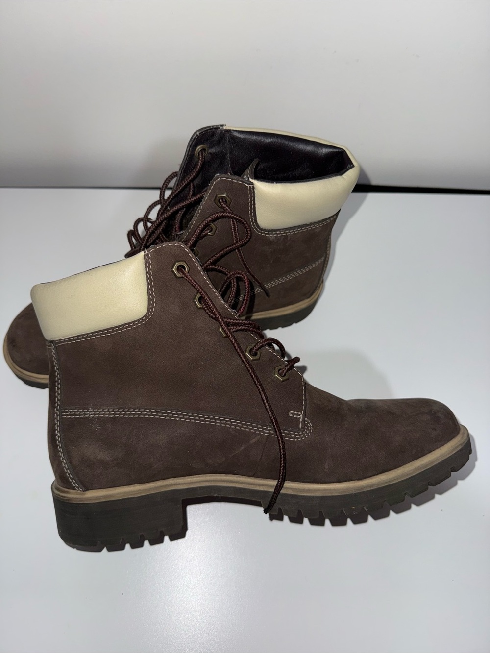 Women’s Brown Suede Lace-Up Ankle Boots with Cream Collar